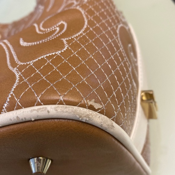 Samoe Square Top Handle Bag Mixed Colors Pockets Size 10H X 8L Brown Tan Beige - Picture 15 of 16